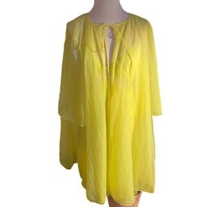 1960’s Vintage 2pc Canary Yellow Chiffon Cover-Up & Nightgown